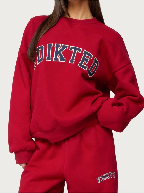 Edikted Tops - Edikted Red Collegiate Crewneck Sweatshirt